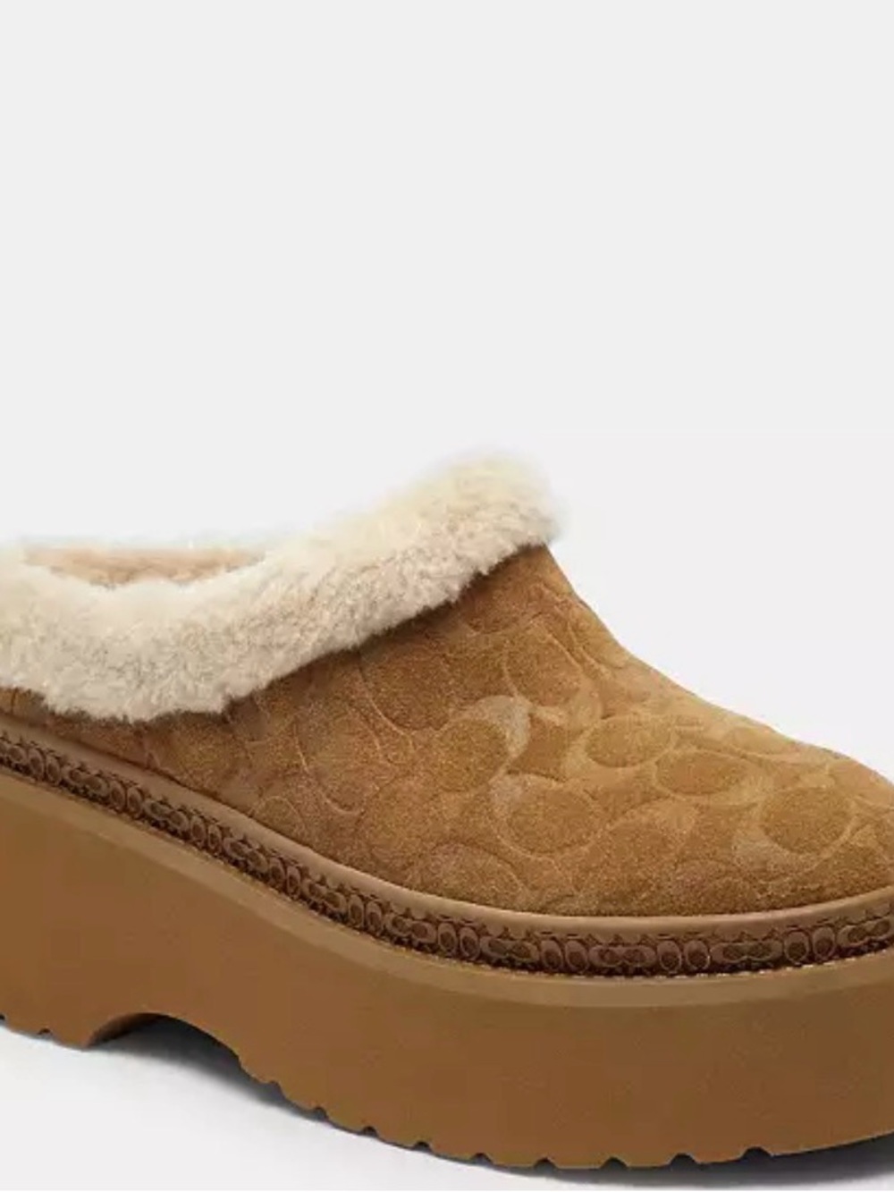 Coach Camel Suede Shearling Platform Clog